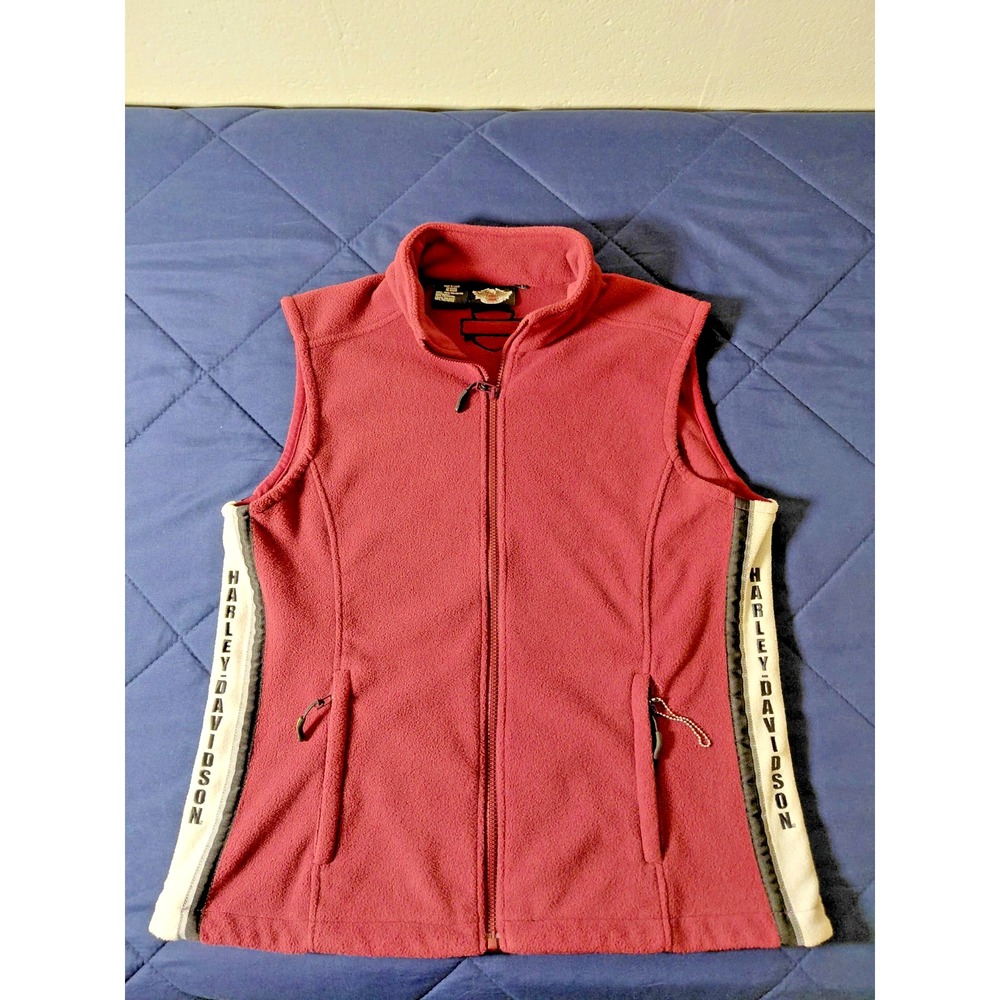 Harley-Davidson Red Zip Fleece Vest Zip Up Embroidered Logo - Size XL